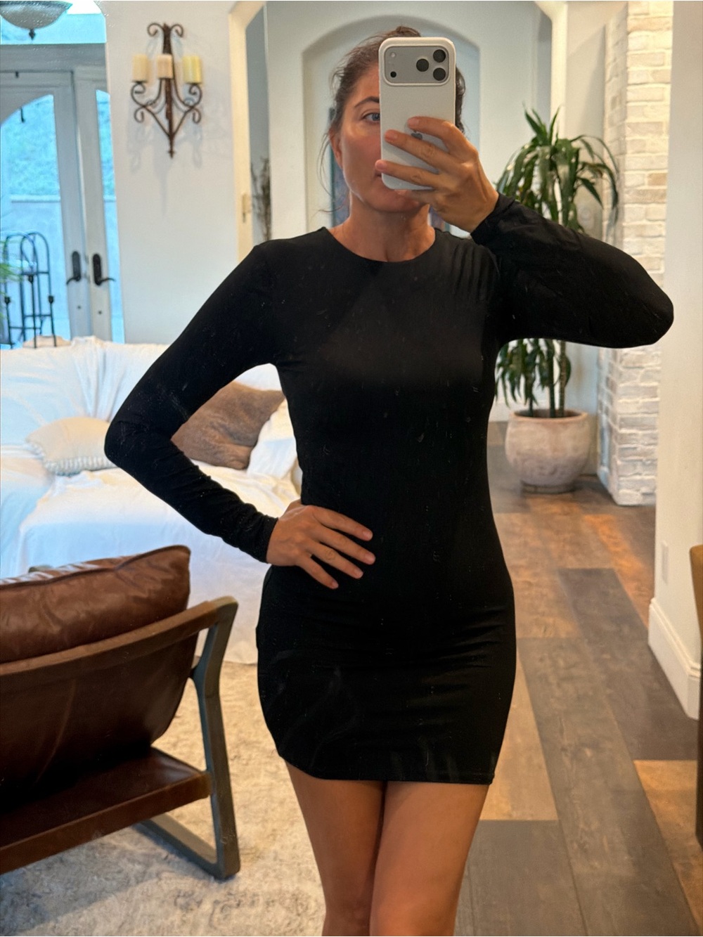 Zara Black Long-Sleeve Bodycon Mini Dress